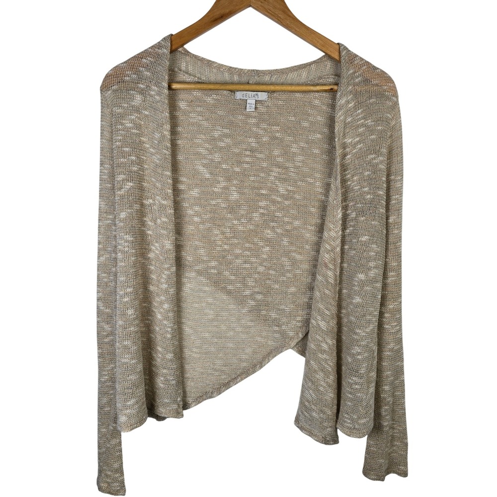 dELiAs Womens Size L Open Front Cardigan Metallic Knit Beige Lightweight